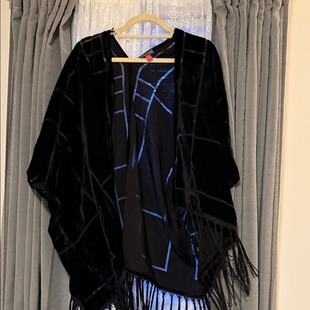 Vince Camuto Black and Blue Fringe Wrap